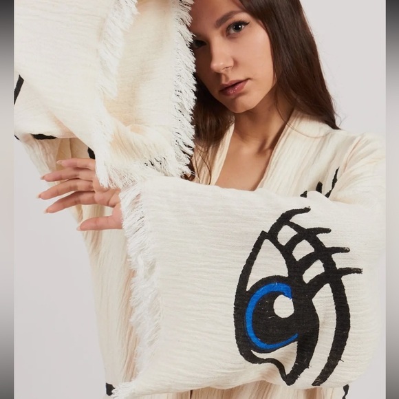 Handcrafted THIRD EYE 🪬🧿 ORGANIC KAFTAN Robe Cover Up Evil Protection Kimono - Picture 2 of 12